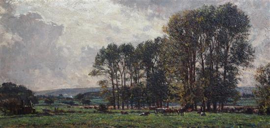 Edward King (1863-?) Cattle in a river landscape 17.5 x 35.5in.